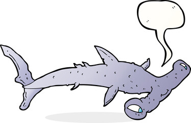 cartoon hammerhead shark with speech bubble