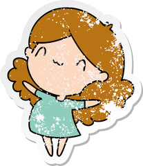 distressed sticker cartoon illustration of a cute kawaii girl