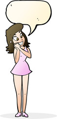 cartoon excited woman with speech bubble