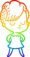 rainbow gradient line drawing of a cartoon woman