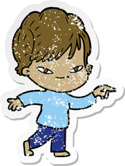 distressed sticker of a cartoon happy woman