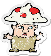 retro distressed sticker of a cartoon little mushroom man