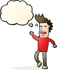 cartoon loudmouth man with thought bubble