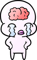 cartoon big brain alien crying