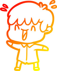 warm gradient line drawing of a cartoon laughing boy