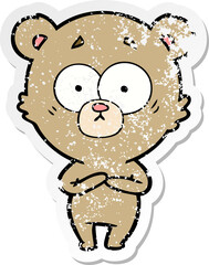 distressed sticker of a surprised bear cartoon