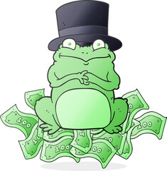 freehand drawn cartoon rich frog in top hat