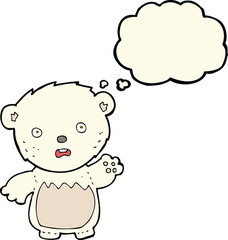 cartoon worried polar bear with thought bubble