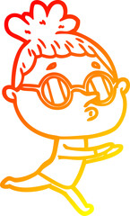 warm gradient line drawing of a cartoon woman wearing glasses