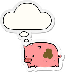 cartoon pig with thought bubble as a printed sticker