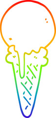 rainbow gradient line drawing of a cartoon ice cream cone