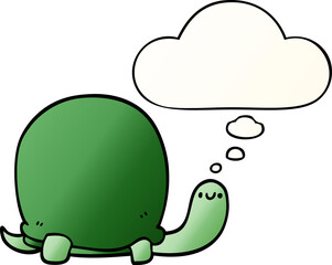 cute cartoon tortoise with thought bubble in smooth gradient style