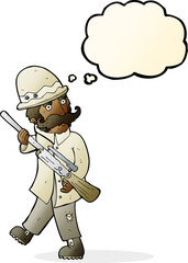 cartoon big game hunter with thought bubble