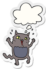 cartoon crazy excited cat with thought bubble as a printed sticker