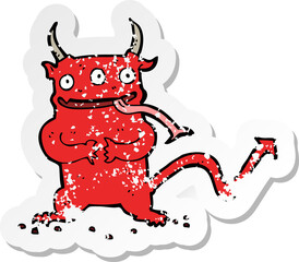 retro distressed sticker of a cartoon little demon