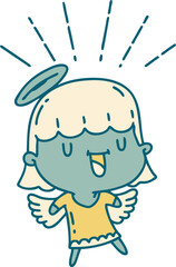 illustration of a traditional tattoo style singing angel