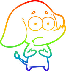 rainbow gradient line drawing of a cartoon unsure elephant