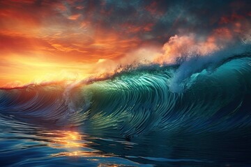 Fototapeta premium Blue ocean with tall waves. Generative AI