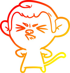 warm gradient line drawing of a cartoon angry monkey