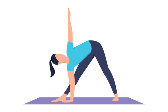flat illustration. girl goes in for sports, stretches, does morning exercises
