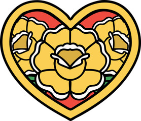 tattoo in traditional style of a heart and flowers