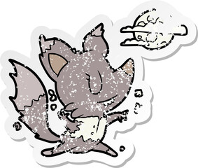 distressed sticker of a cartoon werewolf changing in moonlight
