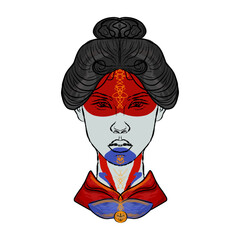 Girl's face with colored spots	