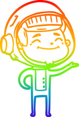 rainbow gradient line drawing of a happy cartoon astronaut