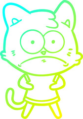 cold gradient line drawing of a cartoon nervous cat