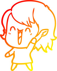 warm gradient line drawing of a cute cartoon happy vampire girl