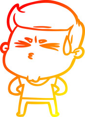 warm gradient line drawing of a cartoon man sweating