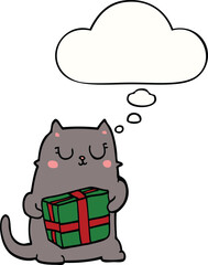 cartoon christmas cat with thought bubble