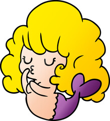 freehand drawn gradient cartoon of cute kawaii mermaid girl