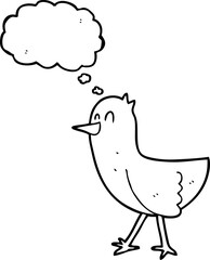 freehand drawn thought bubble cartoon bird