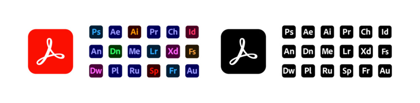 Adobe Applications - A collection of popular adobe applications logos. Vector. editorial illustration.