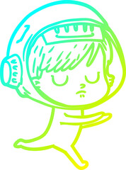 cold gradient line drawing of a cartoon astronaut woman