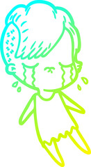 cold gradient line drawing of a cartoon crying girl