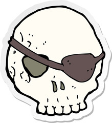 sticker of a cartoon skull with eye patch