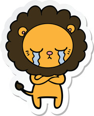 sticker of a crying cartoon lion