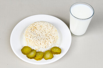 Traditional delicious Turkish food; Turkish style rice pilaf (Turkish name; Arpa sehriyeli. tavuk, kuru fasulyeli, pirinc pilavi)