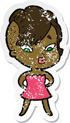 distressed sticker of a cartoon surprised girl