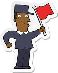 sticker of a cartoon man waving flag