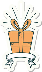 sticker of a tattoo style christmas present