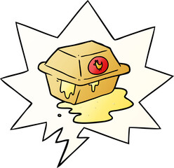 cartoon take out fried chicken with speech bubble in smooth gradient style
