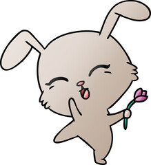 freehand drawn gradient cartoon of cute kawaii bunny