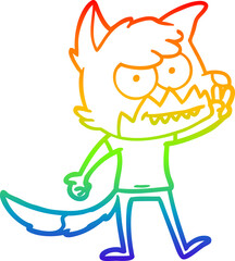 rainbow gradient line drawing of a cartoon grinning fox