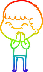 rainbow gradient line drawing of a cartoon happy boy
