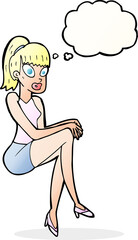 cartoon pretty woman with thought bubble