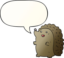 cartoon happy hedgehog with speech bubble in smooth gradient style