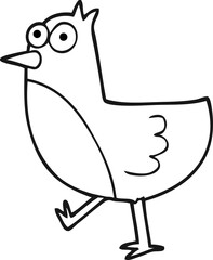 freehand drawn black and white cartoon bird